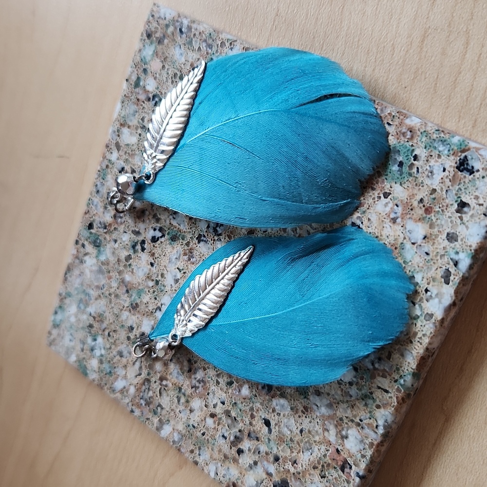 Blue feather earrings